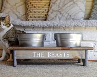 Rustic Dog Bowl Stand, Rustic Pet Decor, Dog Bowls, Galvanized Decor, Pet Bowls
