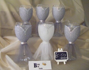 Bride and Bridesmaid Glittered Wine Glasses