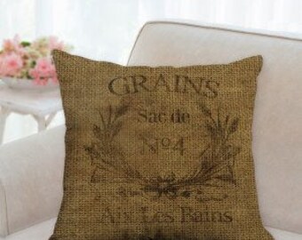 Rustic French Country Grain Sack Pillow (Not real grain sack)