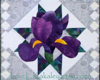 Quilt Pattern - PDF - Iris Applique Art Quilt Pattern - Immediate Download