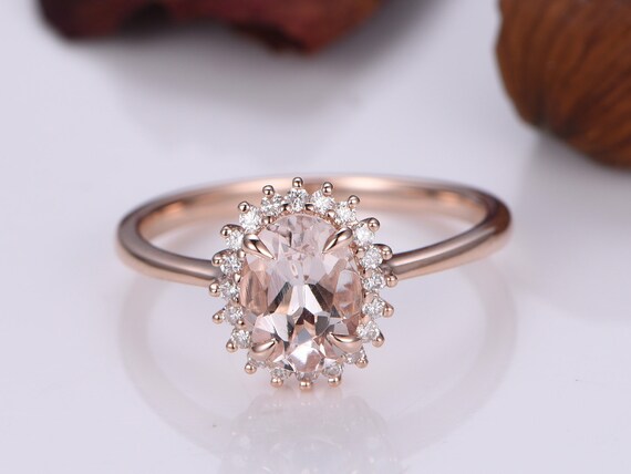 Morganite engagement ring morganite ring 6X8mm oval cut