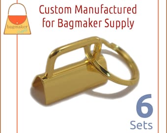 1-1/4 Inch Deluxe Key Fob Hardware, Shiny Gold Finish, 6 Sets, 1.25", Purse Handbag Hardware, Jewelry Supply, KRA-AA006