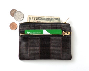 Slim Wallet Pouch Double Zipper Coin Purse Plaid