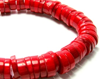 Red Bamboo Coral Strand - Heishi Hand Cut Coral (7mm)