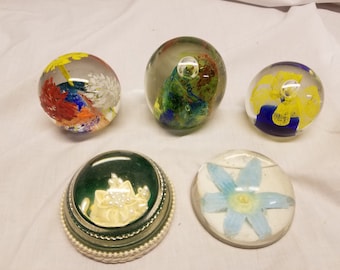 lot of 5 mixed glass paperweights