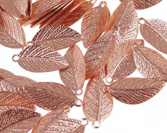 Copper Leaf Charms Bright Copper Plated Leaves Drops 15mm x 7mm Autumn Fall Jewelry Supplies