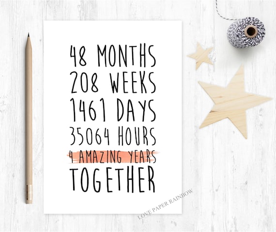 4th wedding anniversary card, 4th anniversary card, 4 years together, 4 amazing years, lesbian anniversary card, gay anniversary card