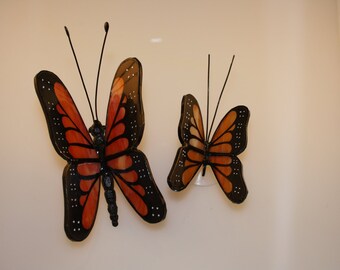 Monarch Butterfly Stained Glass Suncatcher Set of Two Hand-Painted Butterflies - Made to Order (MON003)