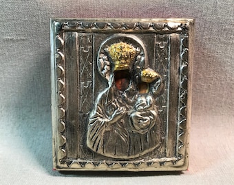 Madonna and Child Icon Metalwork Velveteen Backing