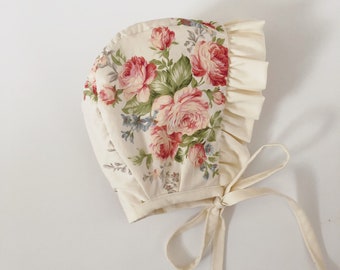 Floral baby bonnet /linen/ cotton bonnet.