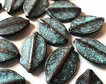 20 x 30mm Verdigris Copper Patina Leaf Set of 6