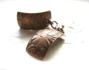 Copper Earrings, Copper Metalwork Earrings, Handmade Metalwork Copper Jewelry, Copper Leaf Earrings, Made In The USA, luminous creation