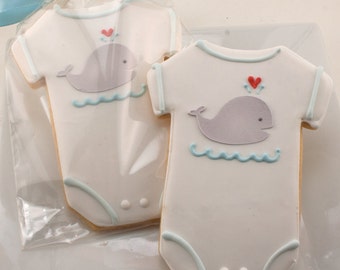 Baby Cookies, Whale Cookies, Baby Shower Favors - 12 Decorated Sugar Cookie Favors