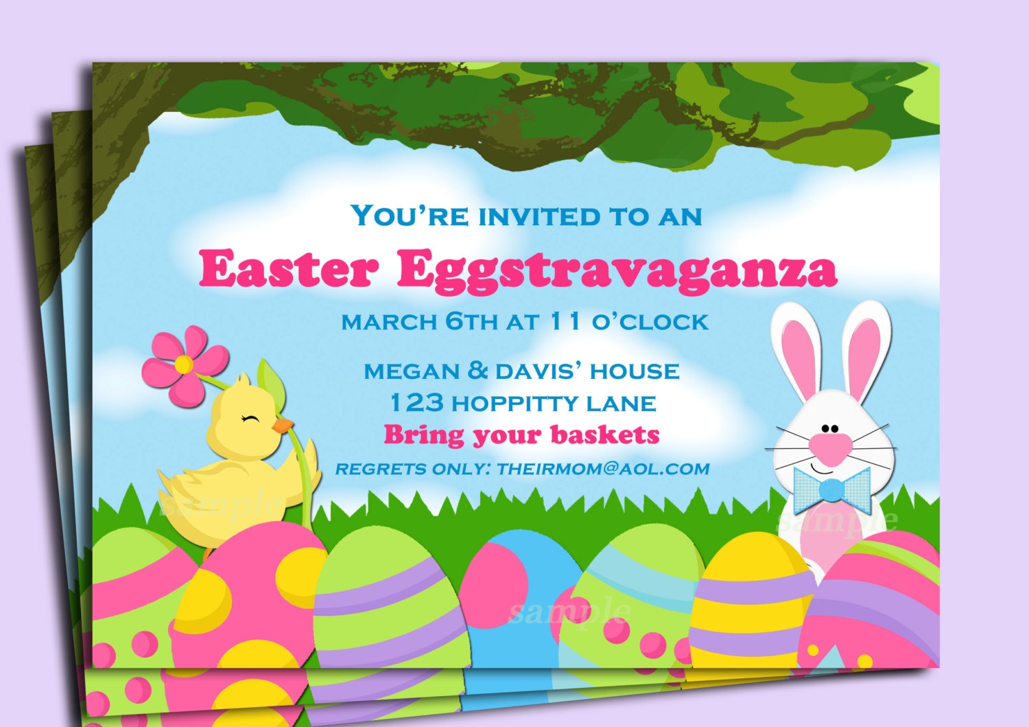 Easter Egg Invitation Printable or Printed with FREE SHIPPING