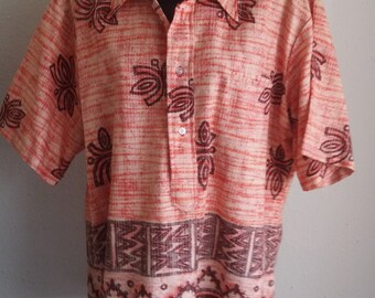 Vintage 1960s/70s MADE in HAWAII Brand Men's Hawaiian Pullover shirt Tiki Made in Hawaii Aloha shirt