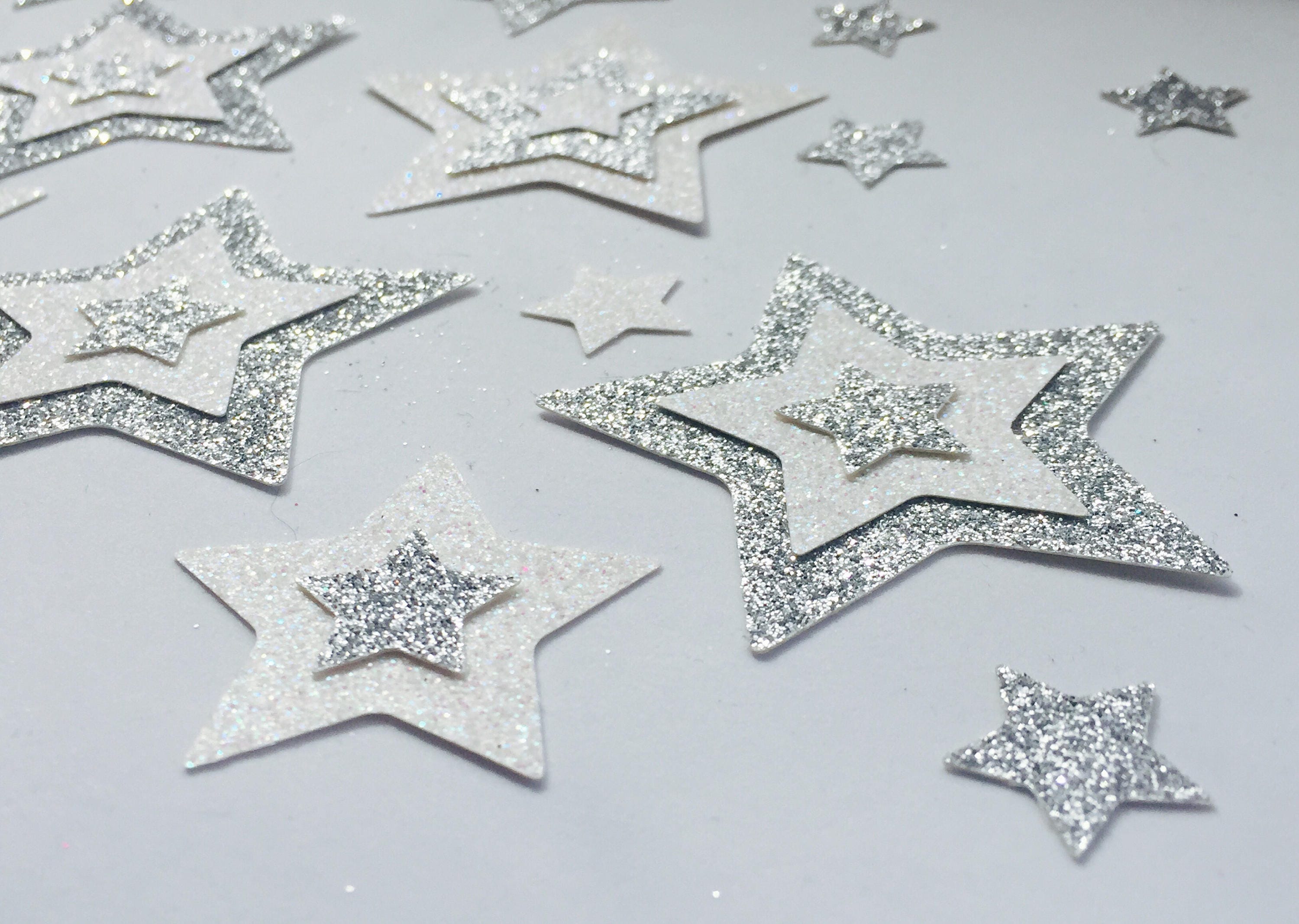 White/silver glitter star embellishments Card making Scrap
