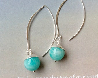Arc Amazonite Earrings, Superior Quality Amazonite Earrings, sterling silver earrings, Blue Gemstone Earrings, natural blue gemstones