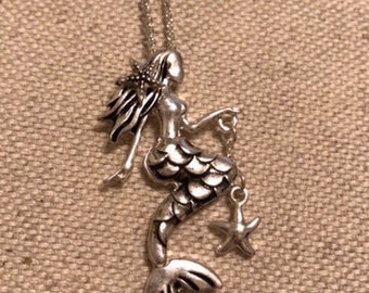 Silver Mermaid necklace with star fish charm