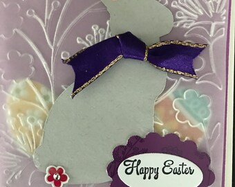 Easter embossed vellum greeting card with die cut bunny