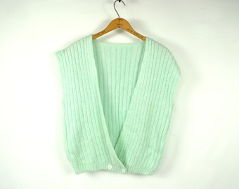 Vintage Sweater Vest Large 80's Sweater XL 70's Sweater Slouchy Sweater Sleeveless Sweater Vintage Mint Green Sweater Preppy Sweater Vest H1