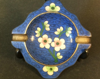 Antique Chinese Cloisonne Ashtray Blue