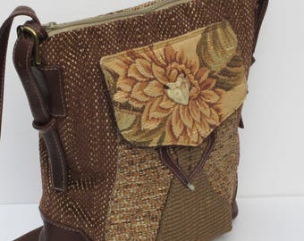 LARGE SHOULDER SATCHEL by Elizabeth Z Mow Fabric and Leather Demure Dahlia