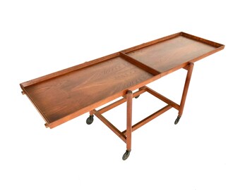 ON SALE - Danish Modern Extendable Teak Serving Bar Cart by Poul Hundevad - Mid Century Modular Bar Cart