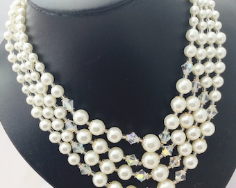 1960's 4 Strand Faux Pearl Necklace