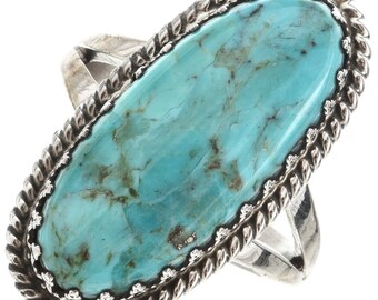 Kingman Turquoise Navajo Ladies Ring Sterling Single Stone Native American jewelry