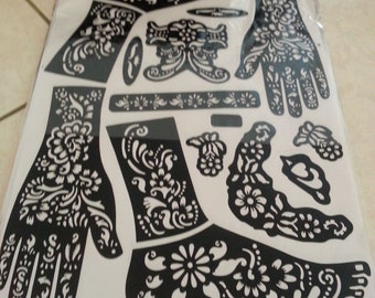 Reusable Mehndi Henna Rubber Self Stick Stencil Template, child size
