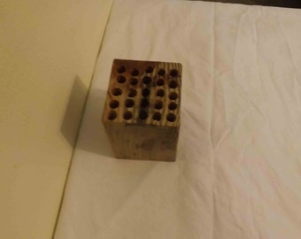 Rustic Wooden Block Pencil Holder keeps pens close