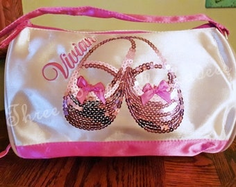 Ballet Shoes Duffel Satin & Sequins Personalized Dance Bag Recital Ballet Bag Valentine Easter Basket Birthday Gift Dance Recital