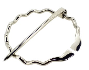 Shawl Pin / Handmade Nickel Penannular Wavy Brooch / Securely Locks In Place When Worn / Small Size / Women's Sweater Scarf Wrap Kilt Gifts.