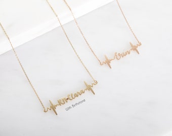 14k GOLD FILL | Custom Heartbeat Necklace | Personalized Children Name Necklace | Dainty Necklace | Graduation Gift for Nurse | Doctor Gift