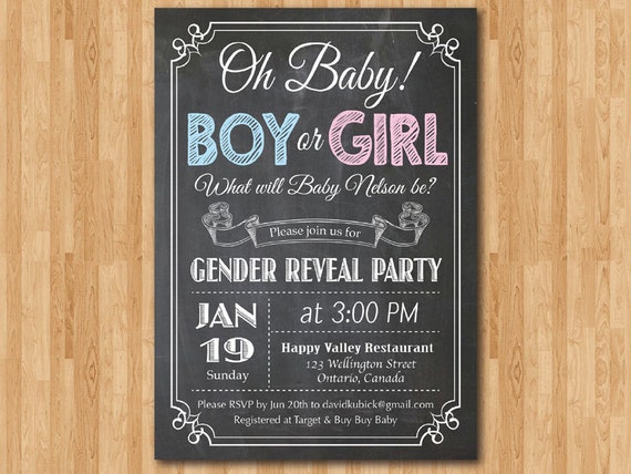 chalkboard gender reveal invitation baby boy or girl baby boy invite