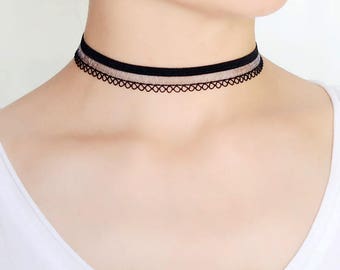 black lace choker,triangle ring choker,simple choker,black choker,choker necklace