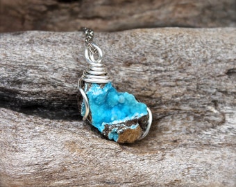 Hemimorphite Necklace - Raw Stone Jewelry - Blue Stone Necklace - Rough Hemimorphite Jewelry - Bohemian Jewelry - Boho Chic Wiccan Necklace
