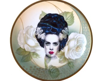 Vintage - Illustrated - Bride Plate - Upcycled - Wall Display - China - Altered - Antique - Plate