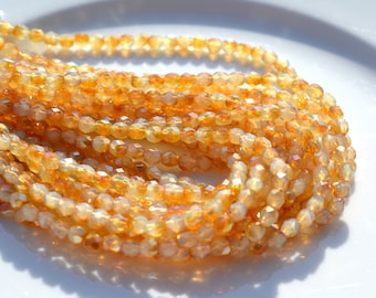 Milky Sand Beige with Celsian 4mm Faceted Fire Polish Round Beads 50