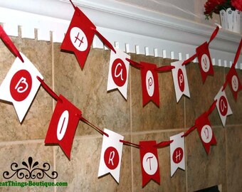 Happy Birthday Flag Banner Garland Red White CUSTOM
