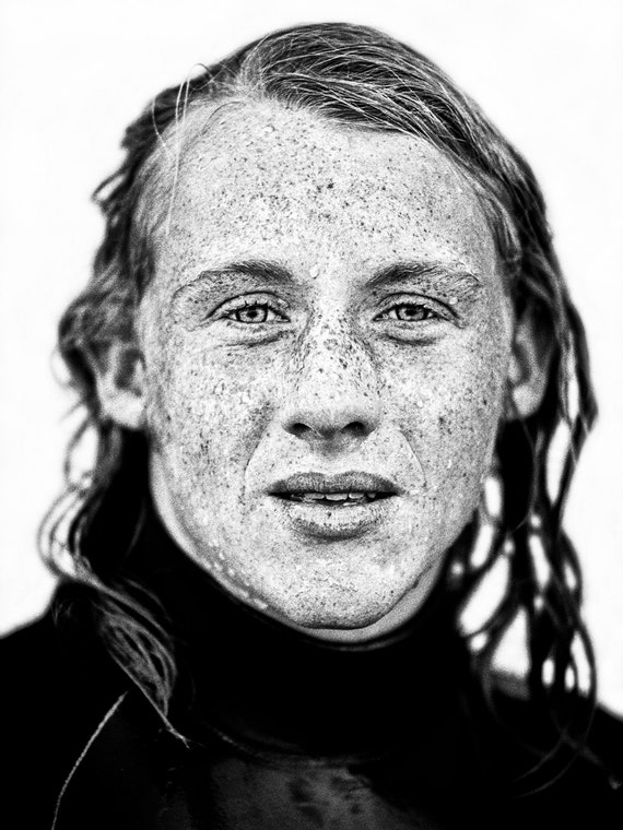 FRECKLED SURFER. Surf Portrait, Male Portrait, Black and White Print, Monochrome print, Photographic Print.