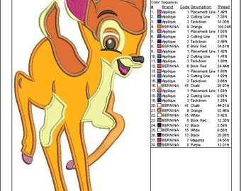 Bambi Applique Machine Embroidery Design 3 sizes instant download