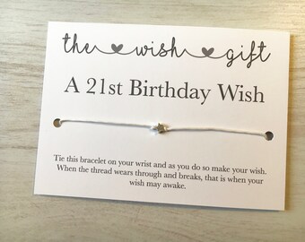 21st birthday card, 21st birthday wish bracelet, 21st bday gift, birthday card, friendship bracelet, daughter gifts, 21st birthday gift