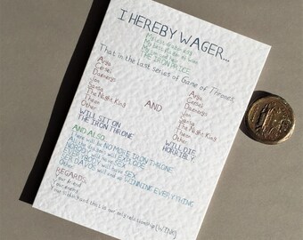 Game of Thrones: Last series wager card