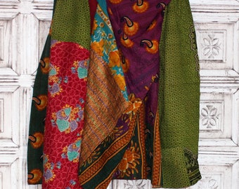 Vintage Kantha Quilt India Sari Blanket Throw Handmade Boho