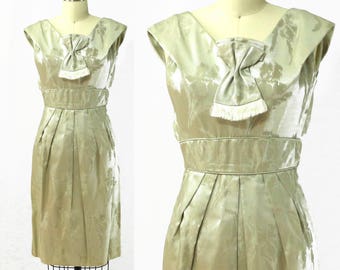 Vintage 1960s Floral Silk Brocade Peg Dress / Size XS