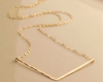Gold Chevron Necklace, Gold V Necklace, Hammered Bar Necklace, 14k Gold Filled, Hammered Chevron Necklace, Hammered V, Mother's Day Gift