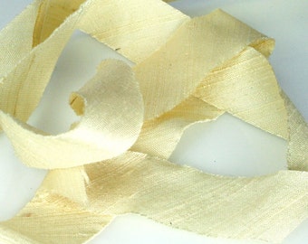 Silk Ribbon Bias Cut Dupioni French Vanilla 3/4 inch 3 yds Silk Necklace Ribbon