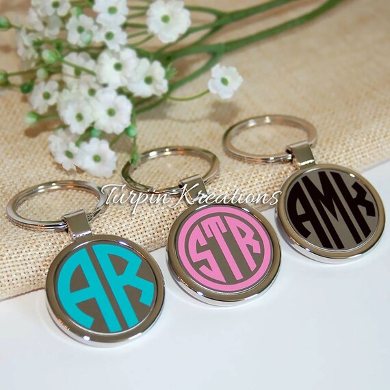 Monogrammed Keychains Block Letter Keychain Silver Keychains