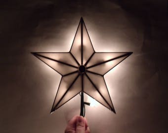White Stained Glass Five Point Star Christmas Tree Topper with Light Clips
